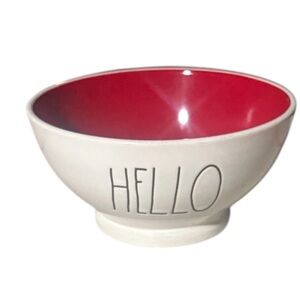 RAE DUNN Artisan Collection “Hello” Ceramic Red Interior Bowl